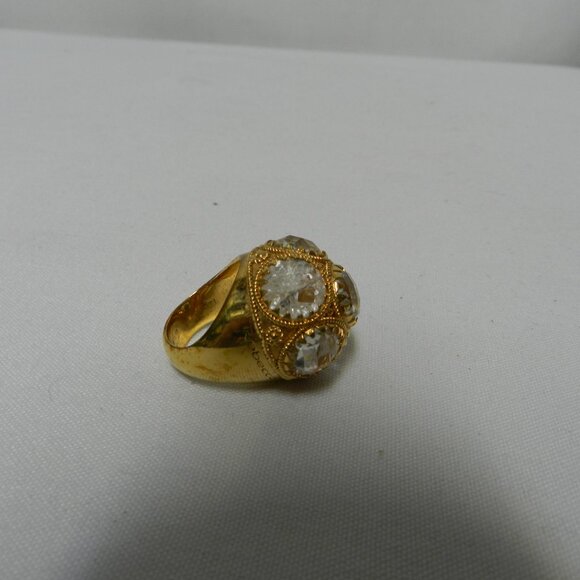 Rebecca Jewelry Glass Faux Diamond & Gold Domed large Ring made in Italy Size 7 - Picture 6 of 12